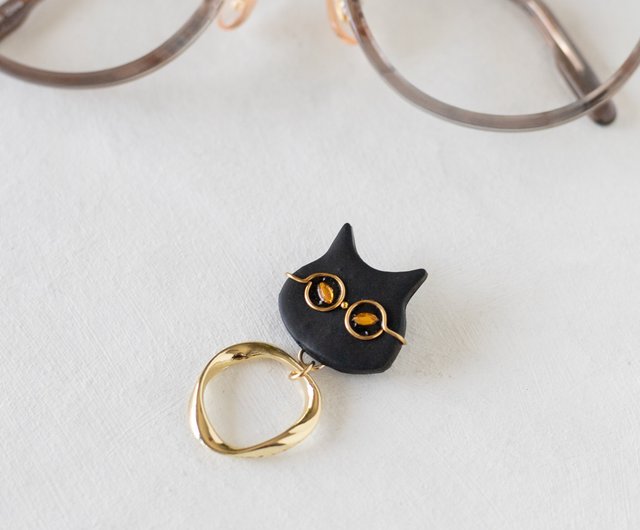 Glasses holder brooch / Glasses black cat - Shop chica3F Brooches