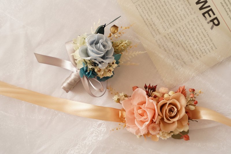 【竒花】優しいピンクのリストレット プリザーブドフラワー リストブーケ 不凋花 ブライズメイドギフト - ドライフラワー・ブーケ - 寄せ植え・花 