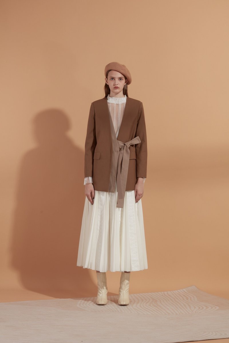 FW21假兩件拼色直身西裝外套-香港原創品牌Lapeewee - 女西裝外套 - 其他金屬 卡其色