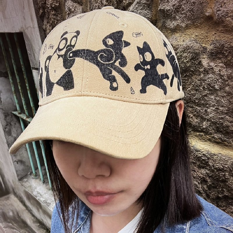 【獨家/不撞帽】CaTwo貓2 - 原創角色手繪帽(雙向奔赴系列)-棕 - 帽子 - 棉．麻 咖啡色