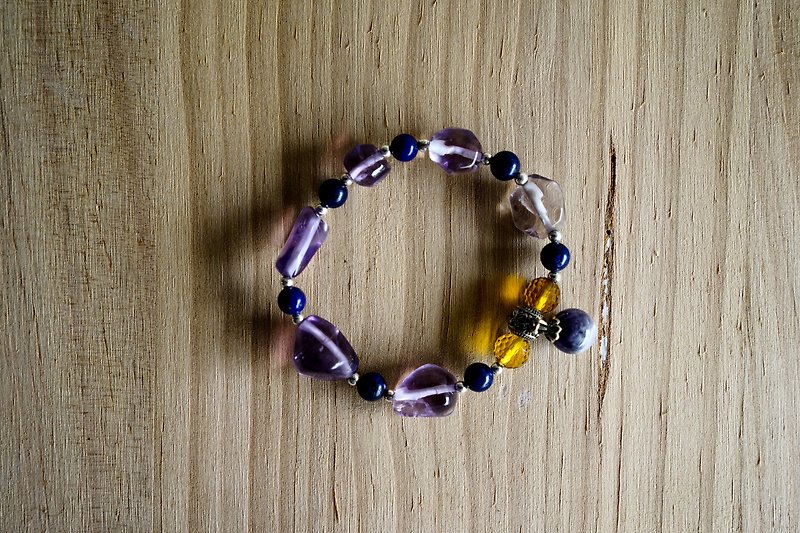 天然石手鍊-紫水晶/黃水晶 - 手鍊/手環 - 其他金屬 紫色