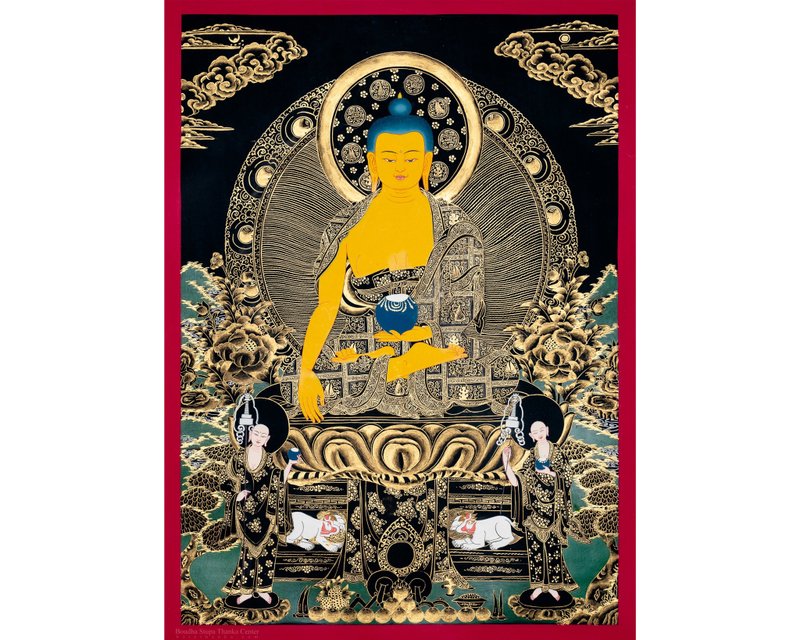 釋迦牟尼佛唐卡 | 神聖的西藏畫作 促進內心平靜 - 壁貼/牆壁裝飾 - 其他材質 多色