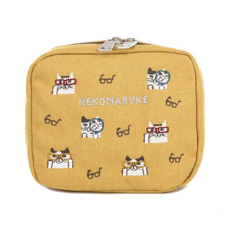 Kusuguru Japan Cosmetic Bag Small Item Bag Double Zipper Large Opening Multi-Pocket Storage Bag-Mustard Yellow - กระเป๋าเครื่องสำอาง - เส้นใยสังเคราะห์ สีเหลือง