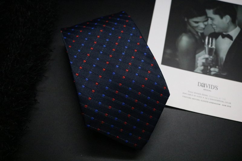 黑夜藍波點色織領帶/高端商務窄版necktie - 領帶/領帶夾 - 絲．絹 黑色