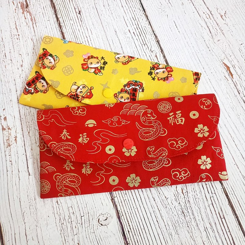 Two types of bronzing handmade long cloth red envelope bags and passbook bags for the Year of the Snake - Chinese New Year - Cotton & Hemp Red