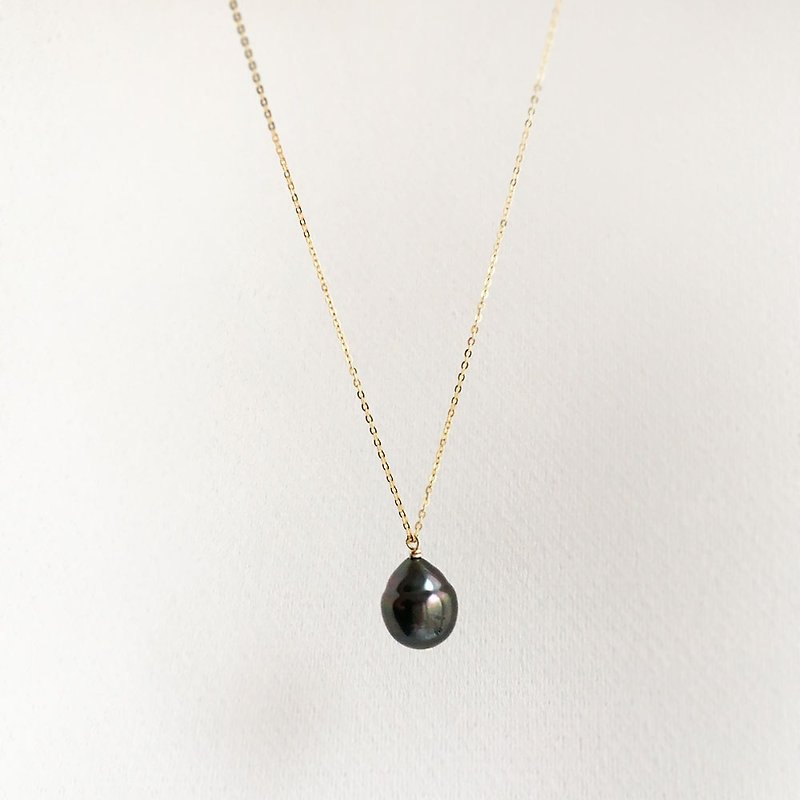 【K14gf】Tahitian Baroque Pearl Necklace(small size) - สร้อยคอ - ไข่มุก สีดำ