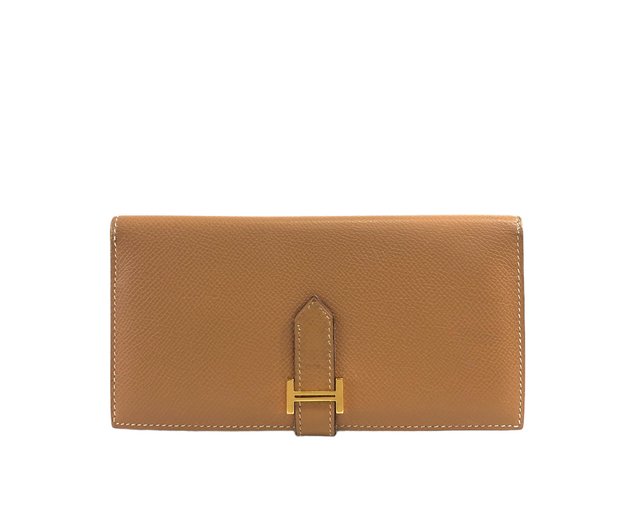 HERMES エルメス ベアン クラシック オーストリッチ 長財布 キャメル 日本直送 名牌中古包 】HERMES エルメス ベアン レザー 長財布