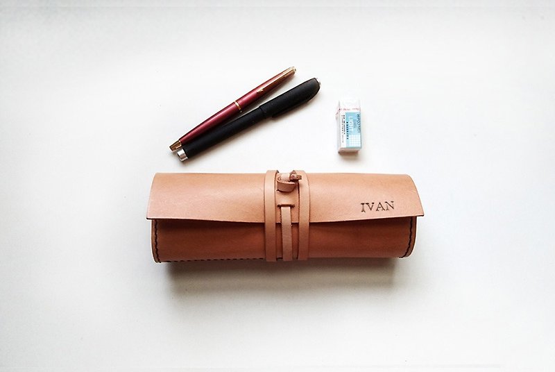 Handmade Leather─ Pen Roll Pen Case Tool Bag Pencil Case【Custom Lettering】 - Pencil Cases - Genuine Leather 