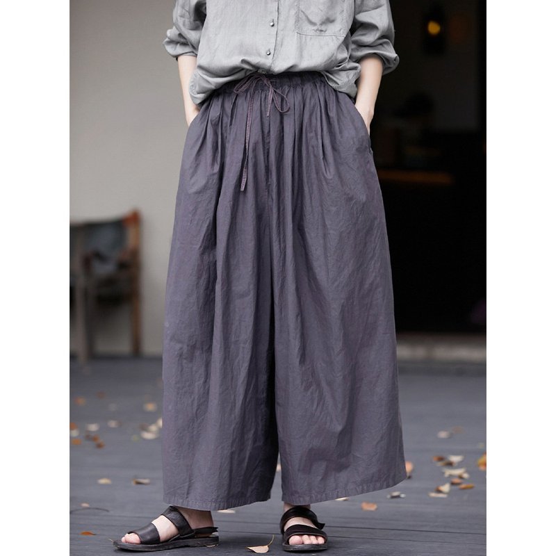 Gray purple cotton ultra-high density ultra-soft loose carrot pants - กางเกงขายาว - ผ้าฝ้าย/ผ้าลินิน 