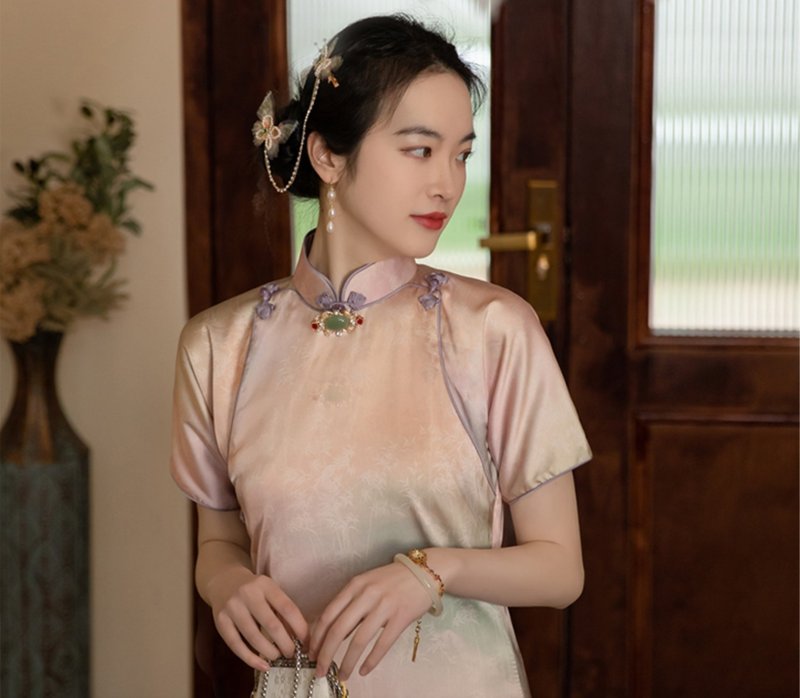 Zhuyun new Chinese retro national style sweet girl unique ancient cheongsam - กี่เพ้า - วัสดุอื่นๆ สึชมพู