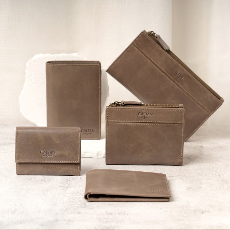 【24hr快速出貨】焦糖拿鐵 真皮 短夾 中夾 長夾 錢包 皮夾 禮物 - 銀包 - 真皮 卡其色