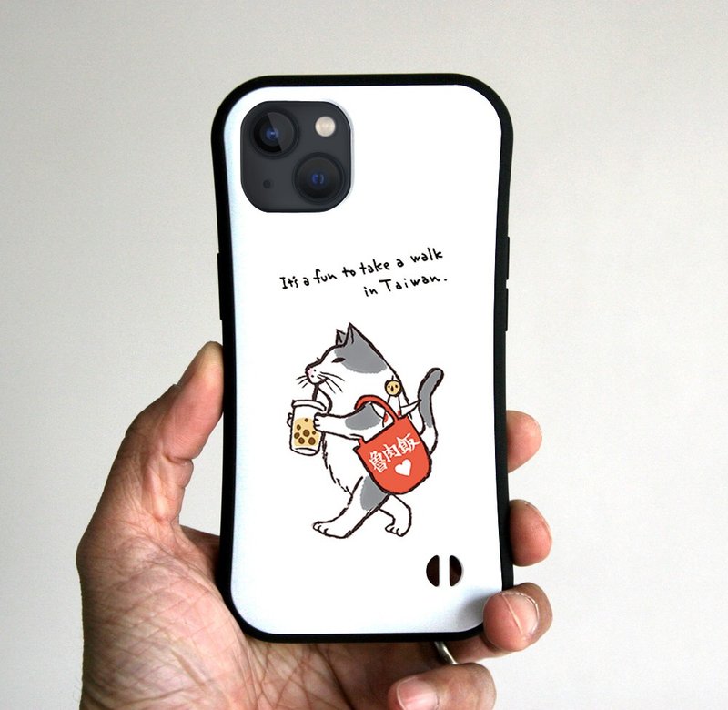 グリップiPhoneケース　台湾散歩猫　ホワイト - 手機殼/手機套 - 塑膠 白色