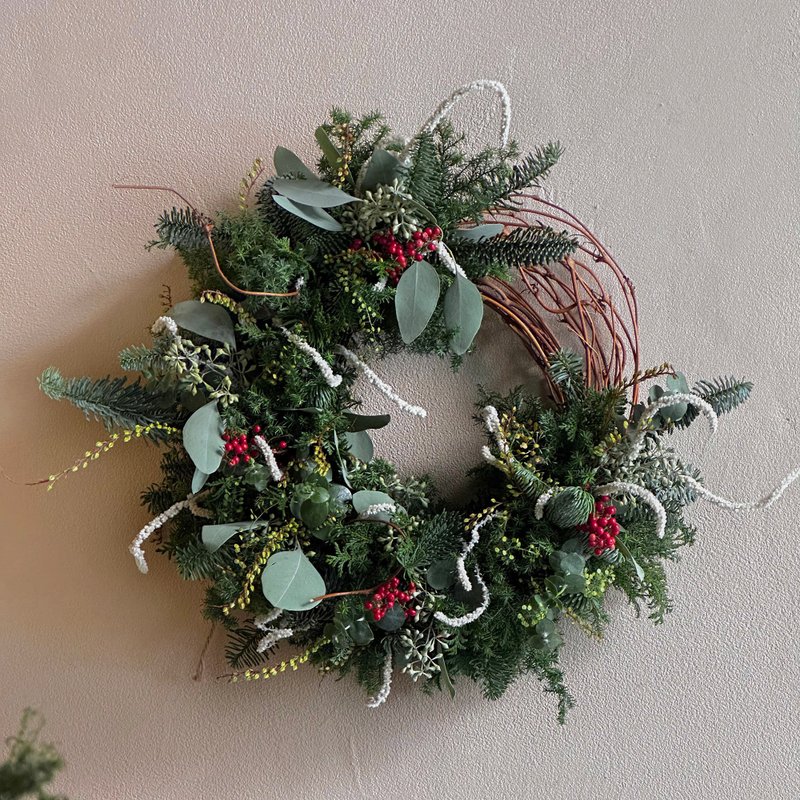 聖誕花圈 - 香氛森林 Forest Aroma / 新鮮花材可乾燥 / 諾貝松 - 乾燥花/永生花 - 植物．花 綠色