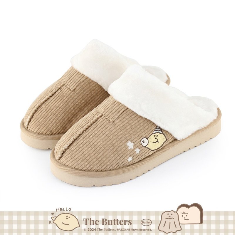 Paidal x The Butters Cream Family Lulu and Lemon Boy Snow Boot Slippers-Camel - รองเท้าแตะในบ้าน - ผ้าฝ้าย/ผ้าลินิน สีนำ้ตาล