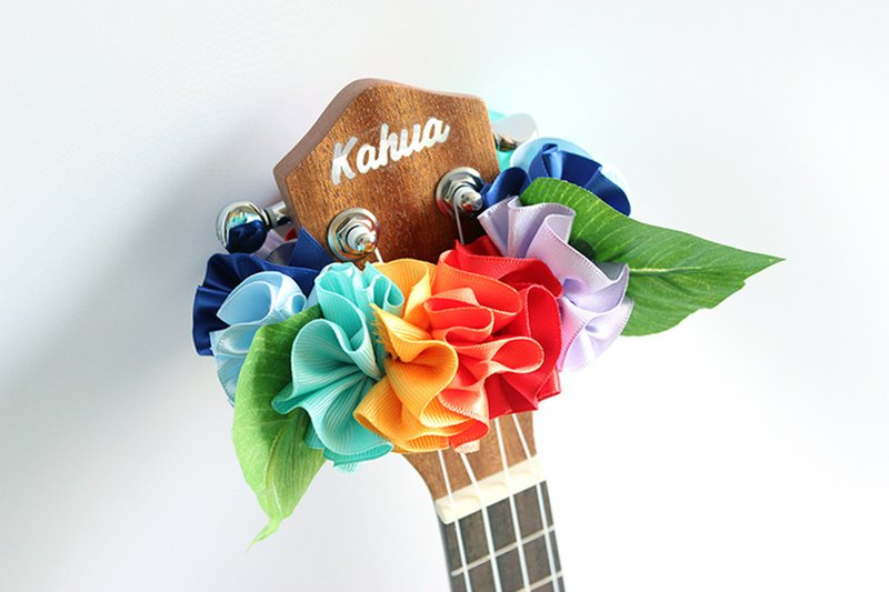 Ukulele lei / rainbow hibiscus, Ukulele gifts, Ribbon leis, - 吉他配件 - 棉．麻 多色