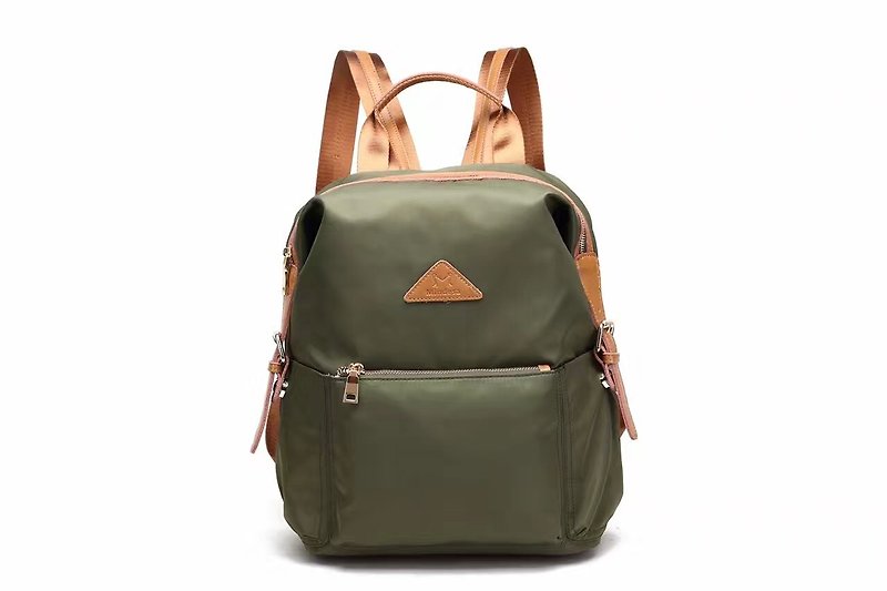 Classic anti-splashing backpack apricot / black / gray / army green # 1013 - กระเป๋าเป้สะพายหลัง - วัสดุกันนำ้ สีเขียว