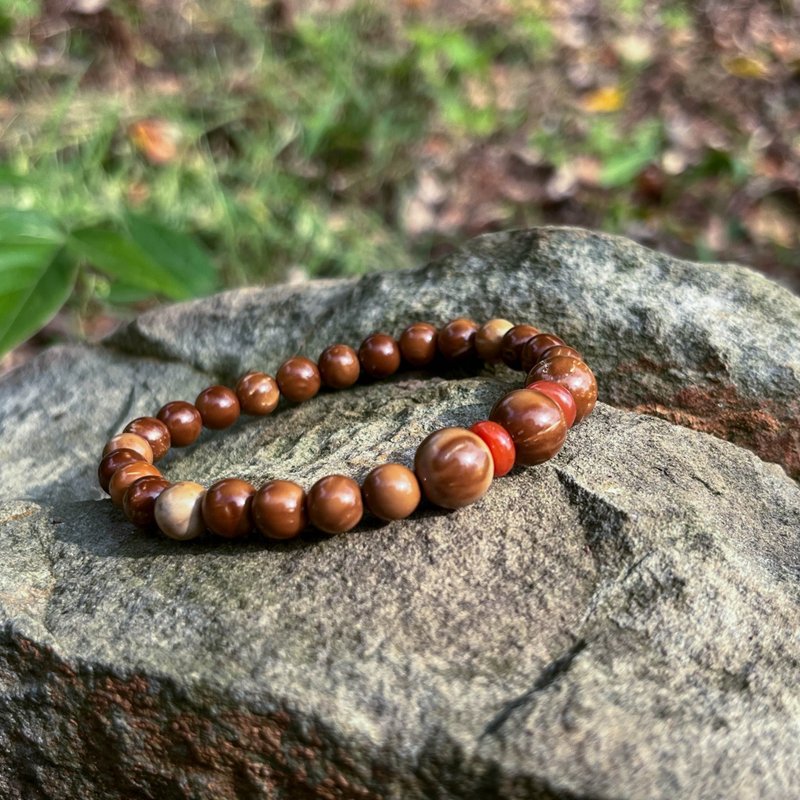 Natural fallen wood old mine Wax southern red agate hand-designed bracelet - สร้อยข้อมือ - ไม้ 