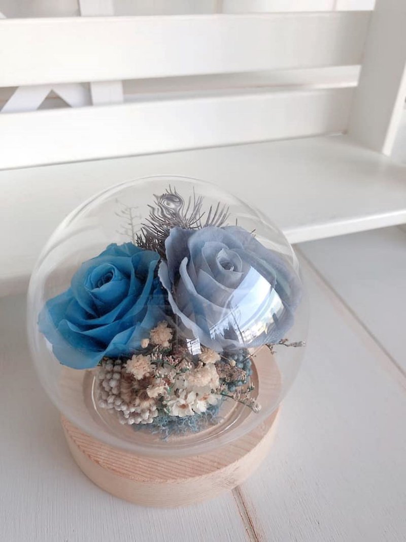 個性霧霾藍玻璃球/水晶球花盅(小) - 乾燥花/永生花 - 植物．花 