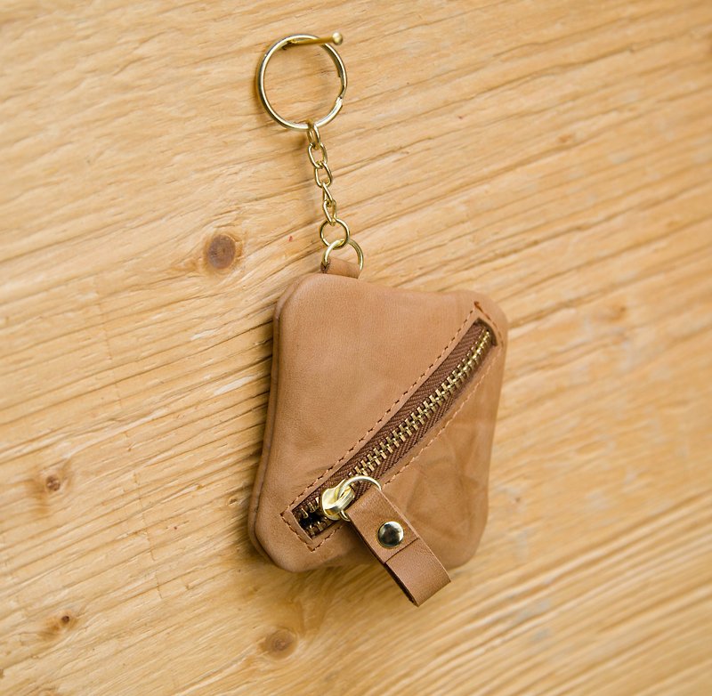 [small box] ZiBAG-010 / coin purse / key ring / tea brown - scratching - กระเป๋าใส่เหรียญ - หนังแท้ 
