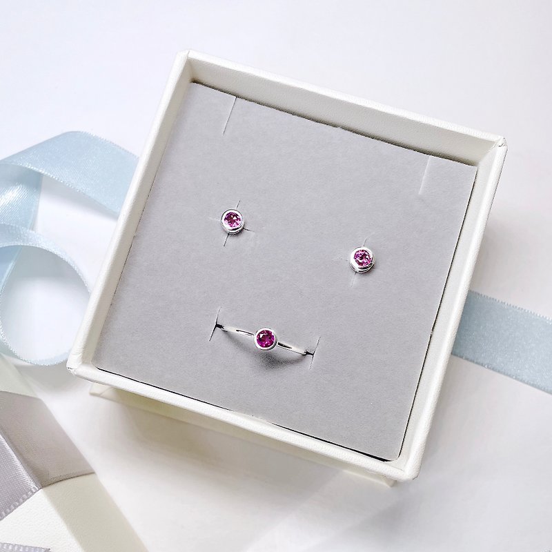 [Selected Gift Box] Gift Valentine's Day Natural Rose Stone Ring + Earrings Birthday Gift - Other - Gemstone Purple