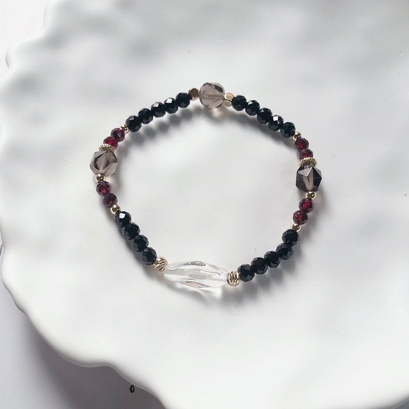 Black spinel, white crystal, Stone natural stone bracelet - Bracelets - Semi-Precious Stones 