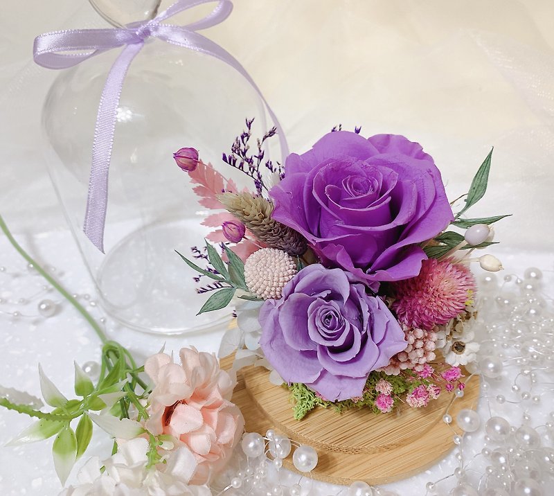 【客製化禮物】永生玫瑰花玻璃罩鐘款 - 乾燥花/永生花 - 玻璃 