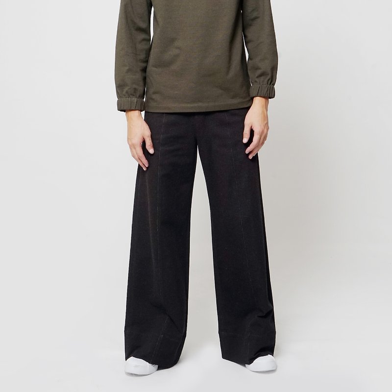 Black and white cut FW basic straight through wide pants chestnut black - กางเกงขายาว - ผ้าฝ้าย/ผ้าลินิน สีนำ้ตาล