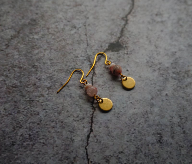 Handmade Morgan Stone Brass Earrings - Earrings & Clip-ons - Gemstone Pink