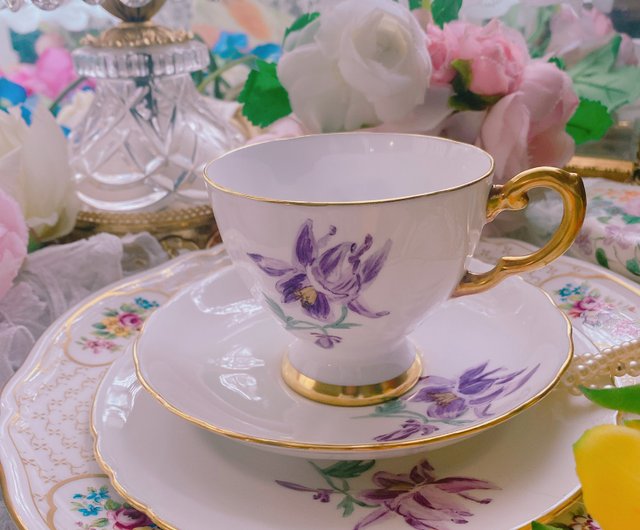 Afternoon British Tea Cups, Unique Iris Flower Tea Cups and