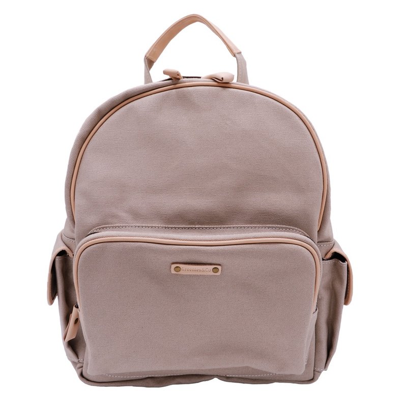 Leather trim small backpack oatmeal - 背包/後背包/書包 - 棉．麻 多色