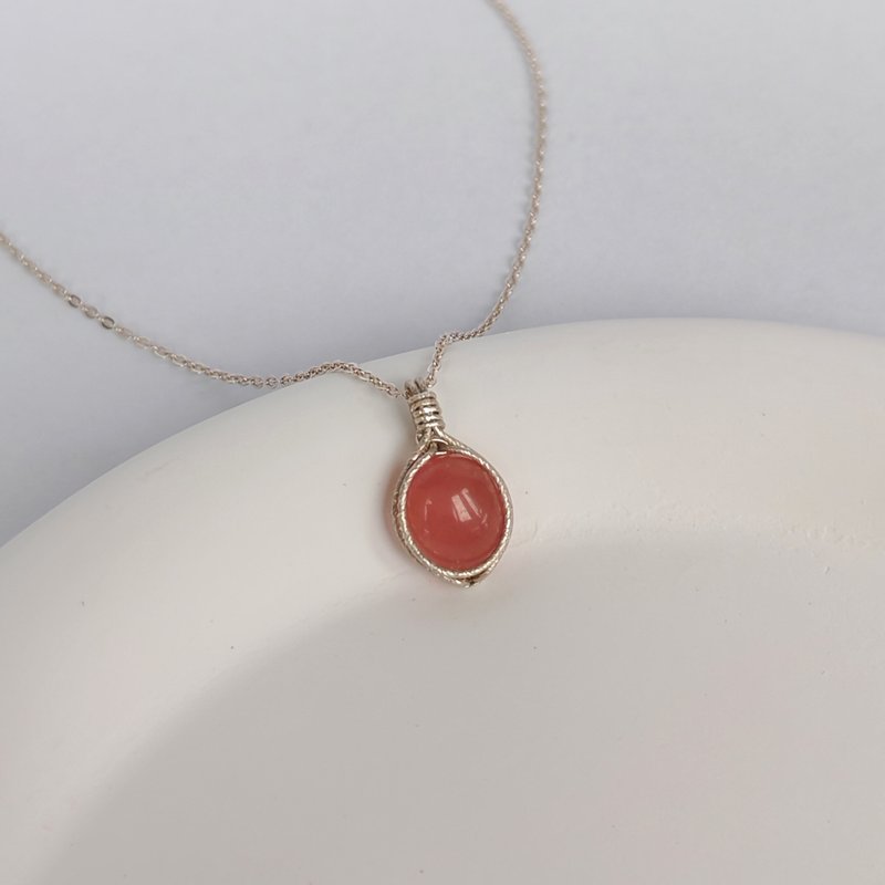冰種紅紋石吊墜 紅紋石銀項鍊 弧面天然石手工項鍊墜 - 項鍊 - 半寶石 
