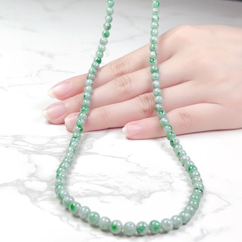 Green Flower Jadeite Bead Necklace | Natural Burmese Grade A Jadeite | Gift - พวงกุญแจ - หยก หลากหลายสี