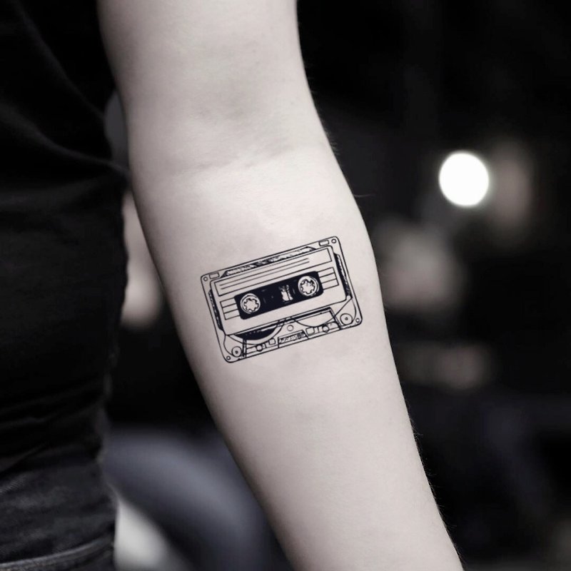 Cassette Tape Temporary Fake Tattoo Sticker (Set of 2) - OhMyTat - สติ๊กเกอร์แทททู - กระดาษ สีดำ