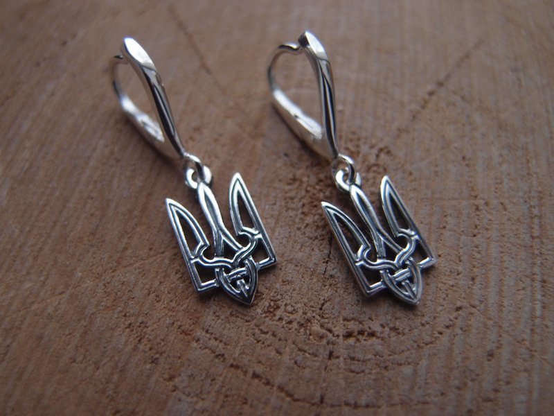 Ukrainian trident tryzub earrings  Sterling Silver handcrafted earrings - ต่างหู - เงินแท้ สีเงิน