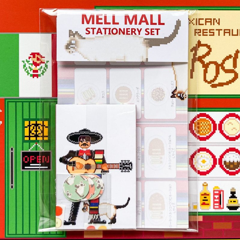 Mini letter set Milmil Mexican restaurant Cat Siamese cat Mariachi Pixel art - การ์ด/โปสการ์ด - กระดาษ หลากหลายสี