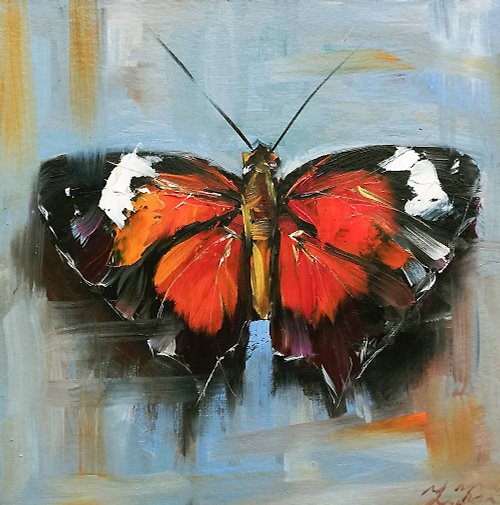 蝶の絵画昆虫のアートワークオリジナルの油絵蝶の小さな壁の 