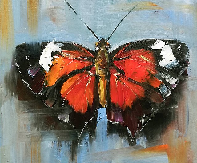 蝶の絵画昆虫のアートワークオリジナルの油絵蝶の小さな壁のアート ...