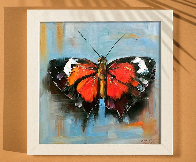 蝶の絵画昆虫のアートワークオリジナルの油絵蝶の小さな壁のアート ...
