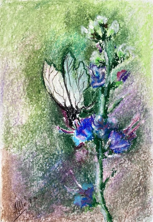 花 アクリルオイルパステル画 サイズF4 インテリアアート 花