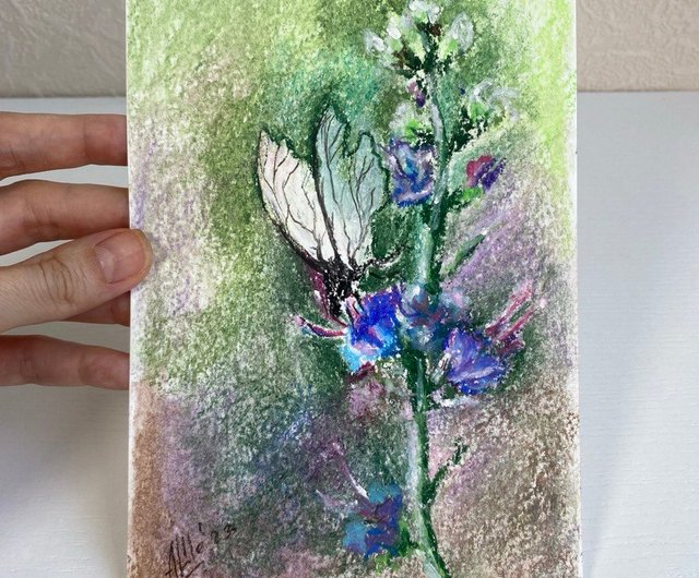 花 アクリルオイルパステル画 サイズF4 インテリアアート