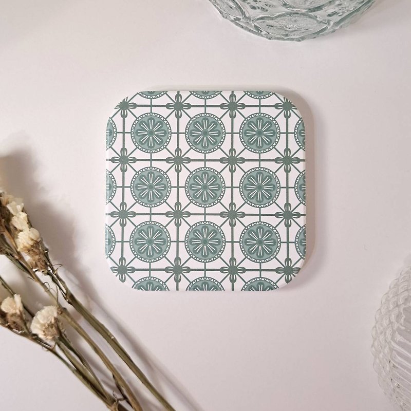 Retro tile coaster | Ruozhu Xiaohua Yingge ceramic absorbent coaster (small square) - Coasters - Pottery 