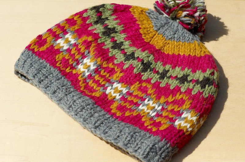 Christmas gift ideas gift hand-woven pure wool cap / knit hat / knitted caps / bristles hand-woven caps / wool cap - pink geometric colorful totem Eastern Europe (a handmade limited edition) - Hats & Caps - Wool Multicolor