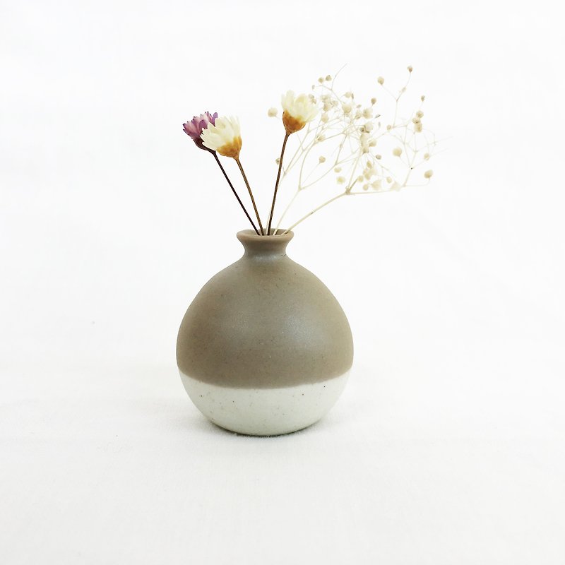 ミニハンドメイドセラミックの花 - マットグレー - 観葉植物 - 陶器 グレー