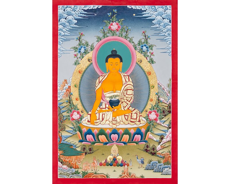 神聖智慧呈現──精緻唐卡藝術中的釋迦牟尼佛 - 壁貼/牆壁裝飾 - 其他材質 多色
