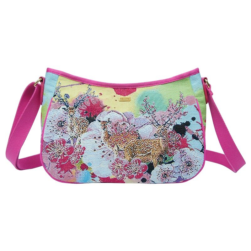 Handmade Crossbody Bag  /  Jacquard Weave / Water Repellent - Messenger Bags & Sling Bags - Other Materials Pink