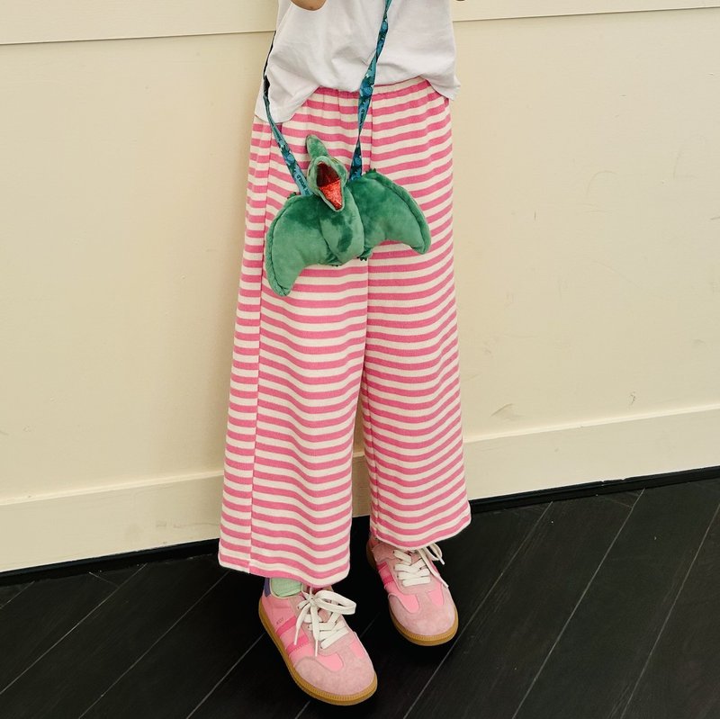 Pink striped straight pants/casual pants children's clothing - กางเกง - ผ้าฝ้าย/ผ้าลินิน สึชมพู