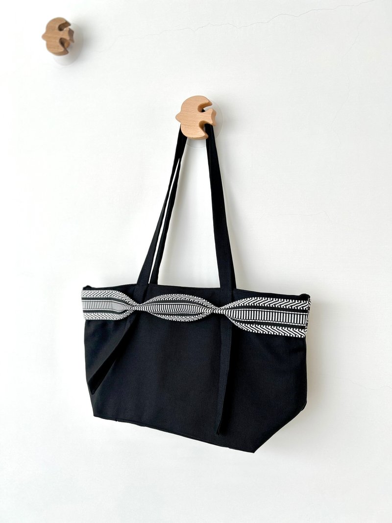 優雅黑 細緻軟帆布 經典托特包/手提包 - 側背包/斜孭袋 - 棉．麻 黑色