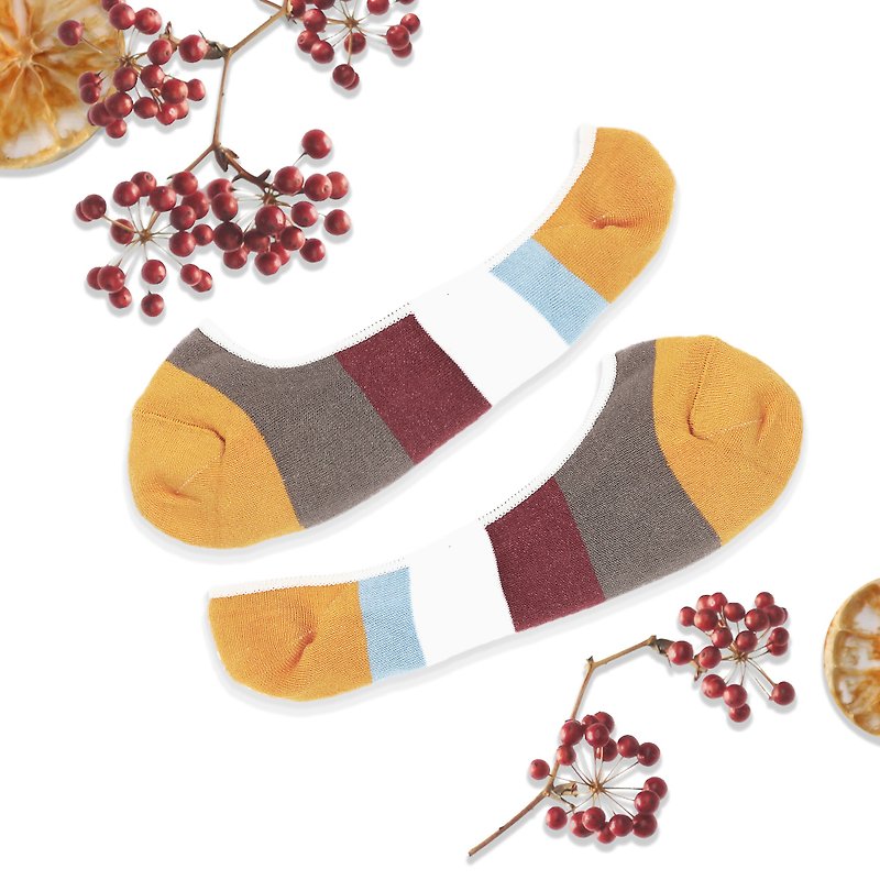 ES dry feeling anti-bacterial invisible socks (size M) Metropolis stripes, design socks∣socks∣Made in Taiwan - Socks - Cotton & Hemp Orange