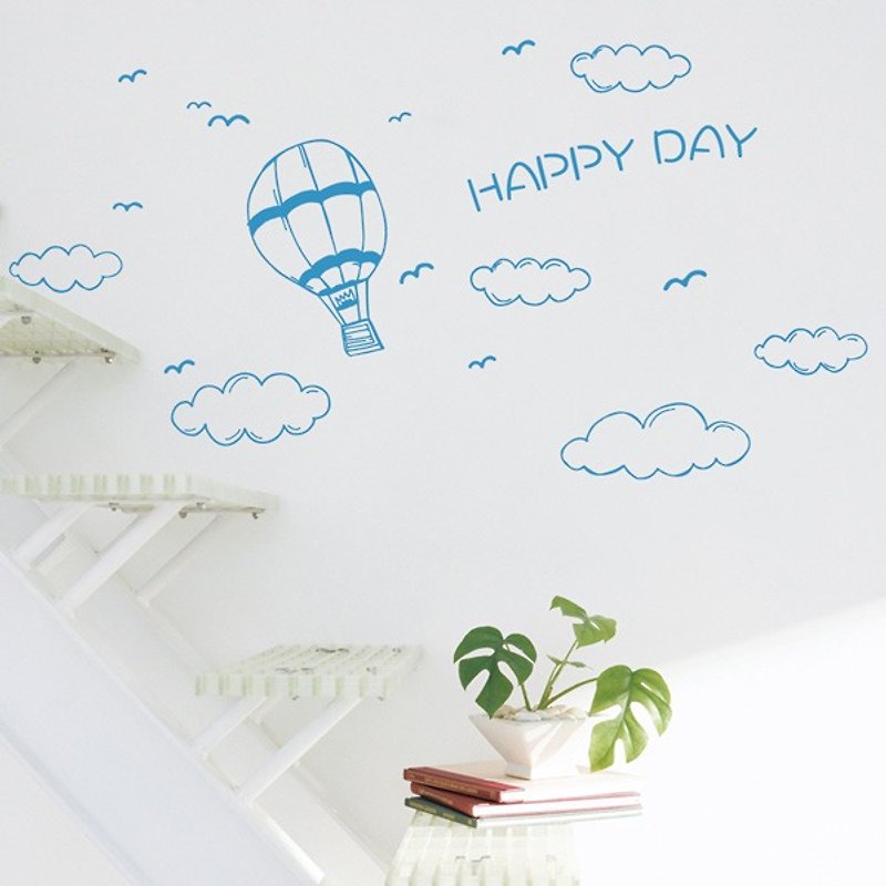 Creative seamless wall stickers hot air balloon and white clouds in 8 colors - ตกแต่งผนัง - กระดาษ สีดำ