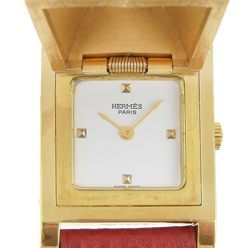 【日本直送】エルメス HERMES メドール 腕時計 ME1.201  ワインレッド  クオーツ 白文字盤 レディース【中古】 - 女錶 - 其他金屬 金色